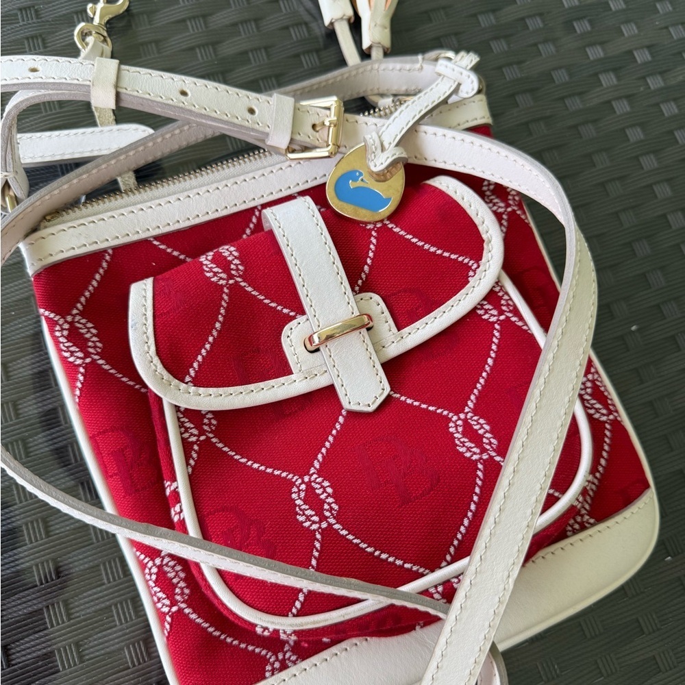 Dooney and Bourke Vintage Letter Carrier Red and White Crossbody Bag